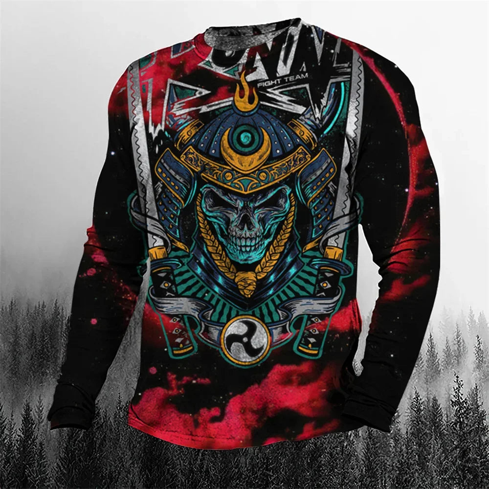 2024 Fall Cool Vintage Samurai 3D Printed Men's T-shirt O-Neck Casual Men's Clothing Oversized Cartoon Long Sleeve Tops