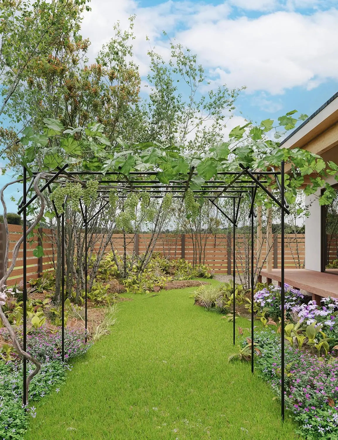 Modern Square Garden Trellis Geometric Plant Stand for Climbing Flowers, Privacy Screen Outdoor Powder-Coated Metal Grid Panel