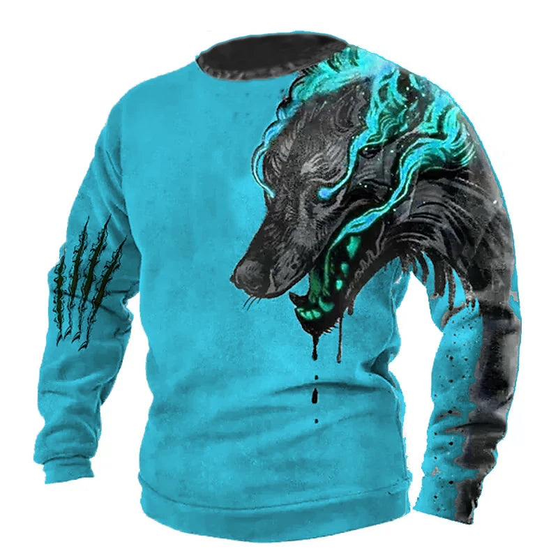 Vintage T-shirt Male Summer Long 3d Wolf Print T Shirts Tops 2023 Men Cotton Streetwear Oversized Clothing O-neck Graphic Tees