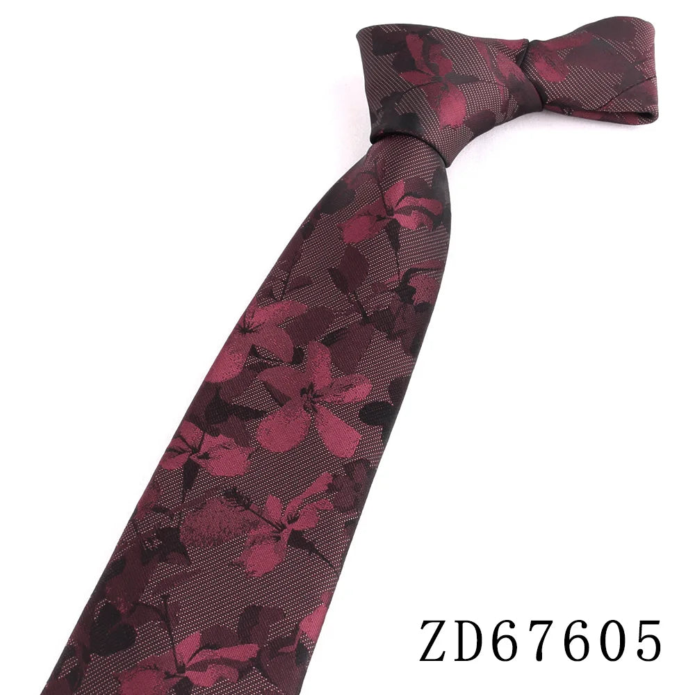 NEW 8cm Wide Tie For Man Jacquard Necktie Luxury Flower Business Neck Tie Suit Cravat Dark Red Ties For Wedding Party Men Gift