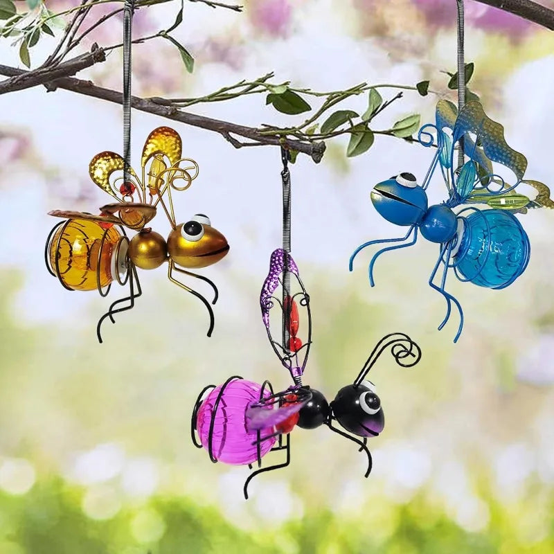 5PCS Solar-Powered Hanging Metal Ladybug Light Garden Decor Lady Sculpture with Bouncy Springs Summer Outdoor Art Decorations