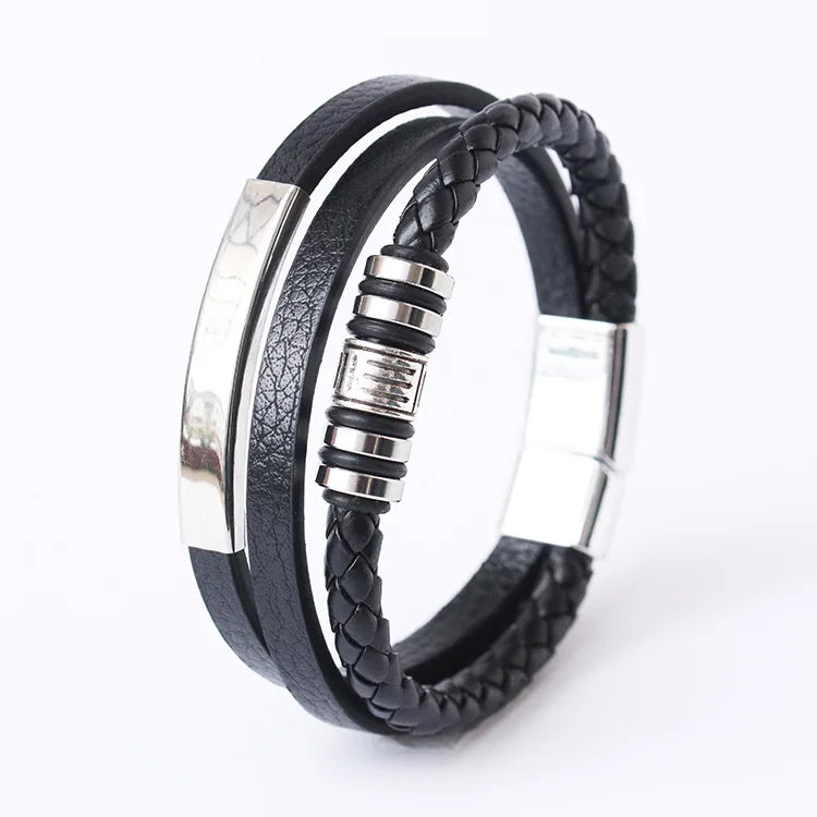 Trendy Leather Bracelets Men Stainless Steel Multilayer Braided Rope Bracelets For Male Bracelets Jewelry Pulsera Hombre