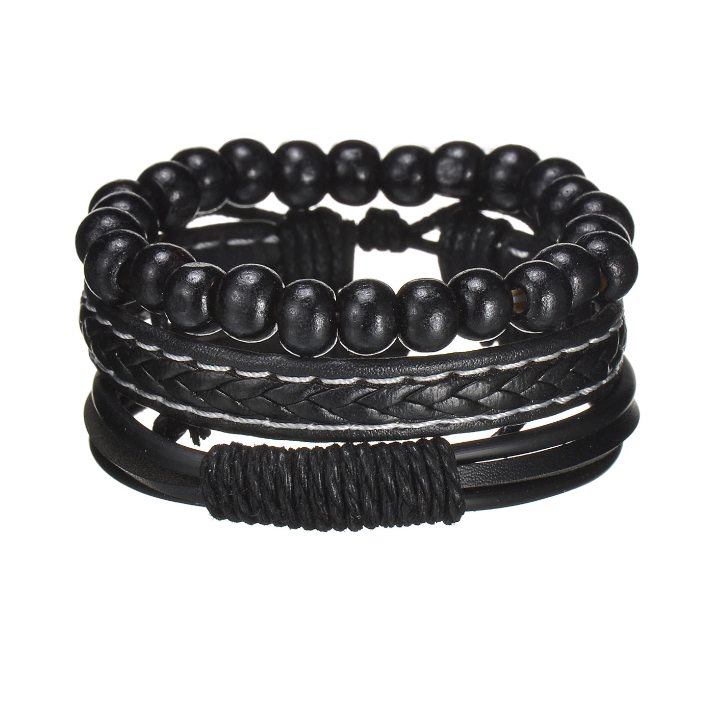 MeMolissa New Fashion Braided Wrap Leather Bracelets for Men High Quality Vintage Charm Wood Beads Ethnic Tribal Wristbands