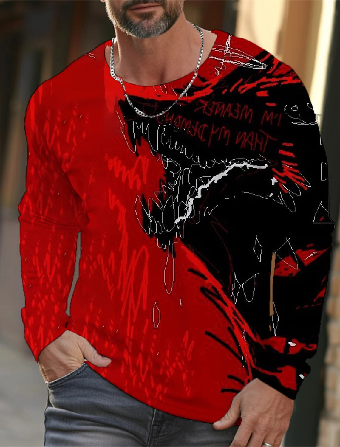 2024 new men's long-sleeved t-shirt 3d printed high-definition wolf animal print men's autumn tops casual round neck t-shirt