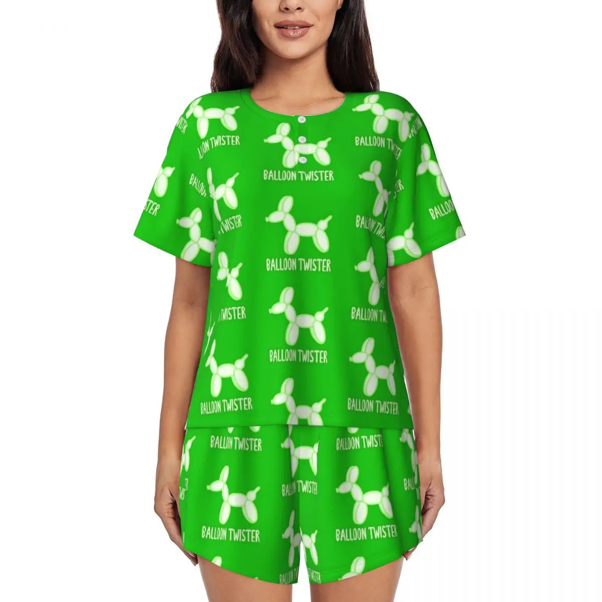 Red Balloon Dog Pajamas Short Sleeves Cartoon Animal 2 Pieces Room Pajama Sets Summer Women O Neck Lovely Nightwear