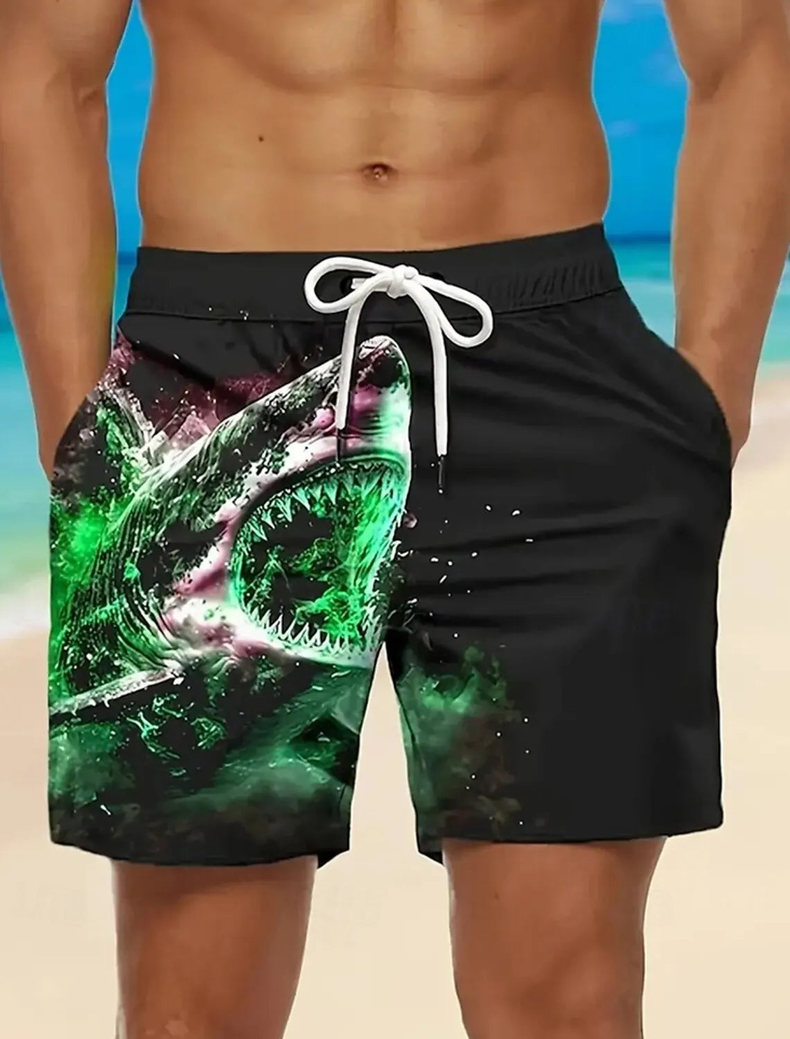 Men's Hawaiian Swim Trunks 3D Shark Print Beach Shorts Quick Dry Outdoor Leisure Sports Shorts Swimwear Fashion Men's Shorts