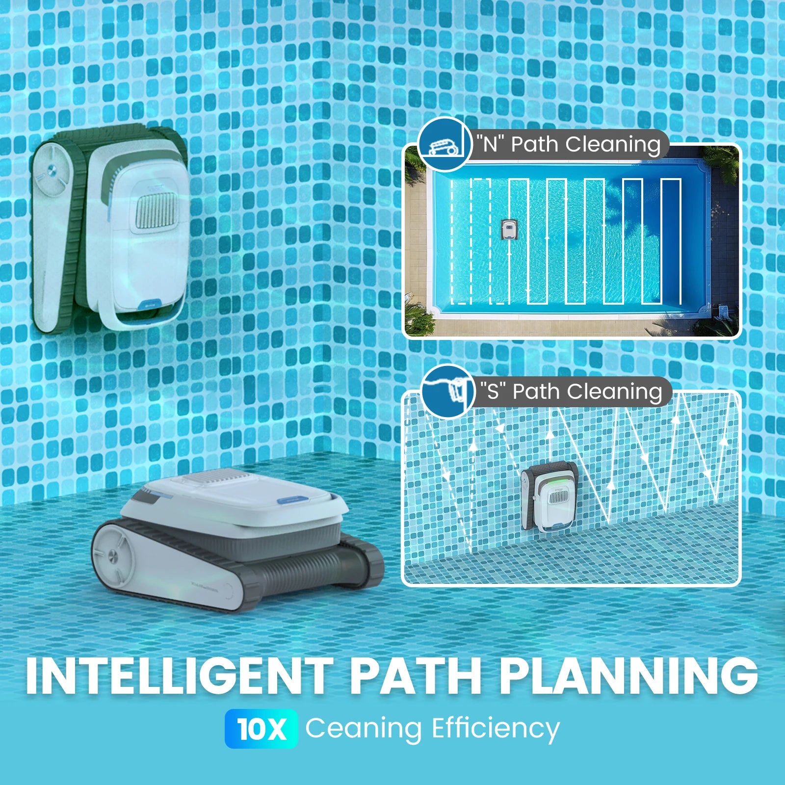 Pool Vacuum Cleaner Battery Wireless Pool Robot Floor 120 Minutes Running Time Wall Climbing Pool Cleaner for Pools up to 170 m²