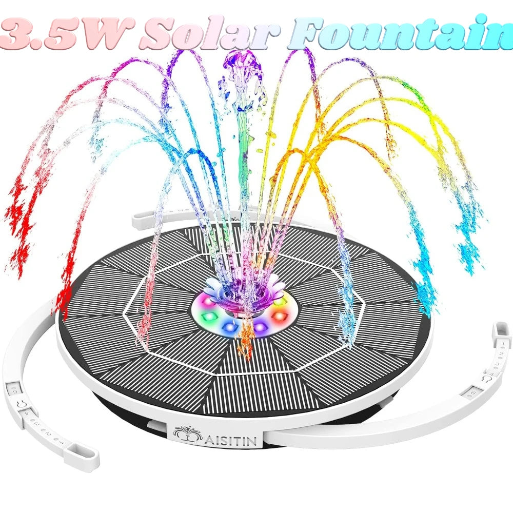 3.5W LED Solar Bird Bath Fountain with 3 Telescopic Brackets and 8 Nozzles Built-in 3000mAh Battery Gardening Fountain Pump