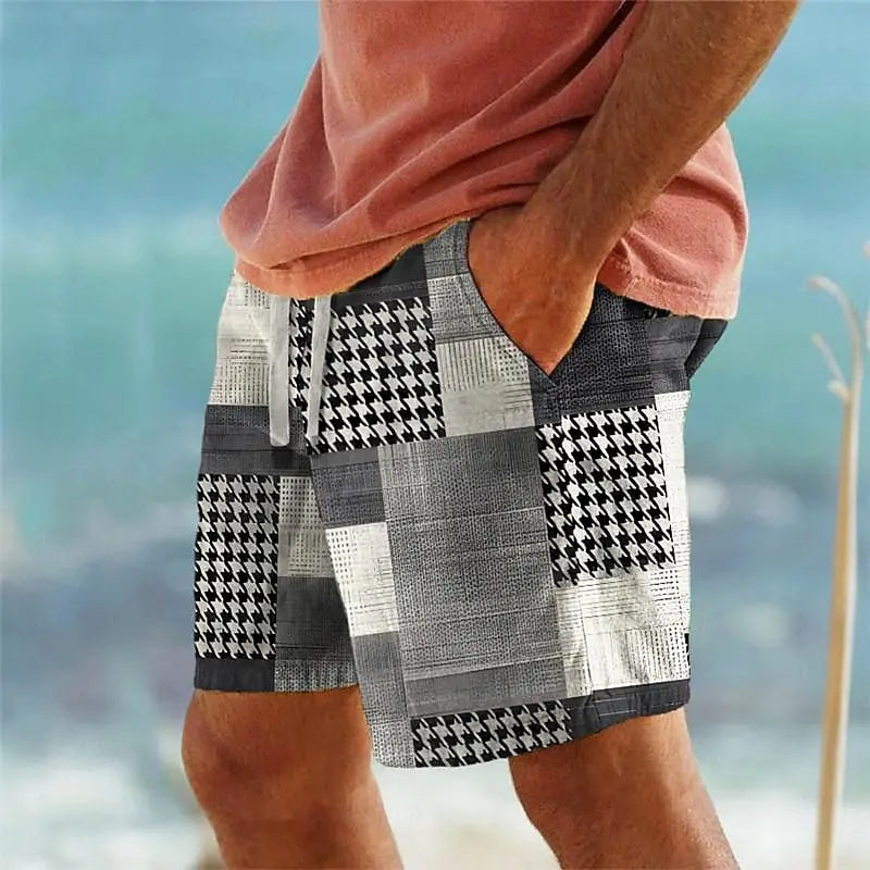 Men's Hawaiian Swim Trunks 3D Plaid Print Beach Shorts Quick Dry Outdoor Leisure Sports Shorts Swimwear Fashion Men's Shorts