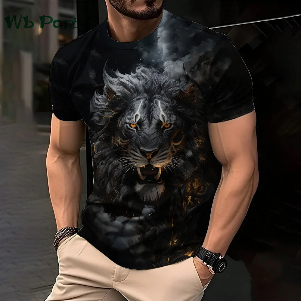 3D Lion Print Graphic T shirts Short Sleeve Tee Men's Clothing O-Neck Animal Print Mens Clothing T-shirts for Men Street Tops