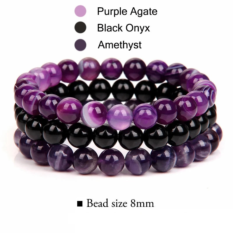 3Pcs/set 8mm Natural Stone Beads Bracelet Set Pink Zebra Rhodonite Moonstone Agates Hematite Bracelets For Women Men Jewelry