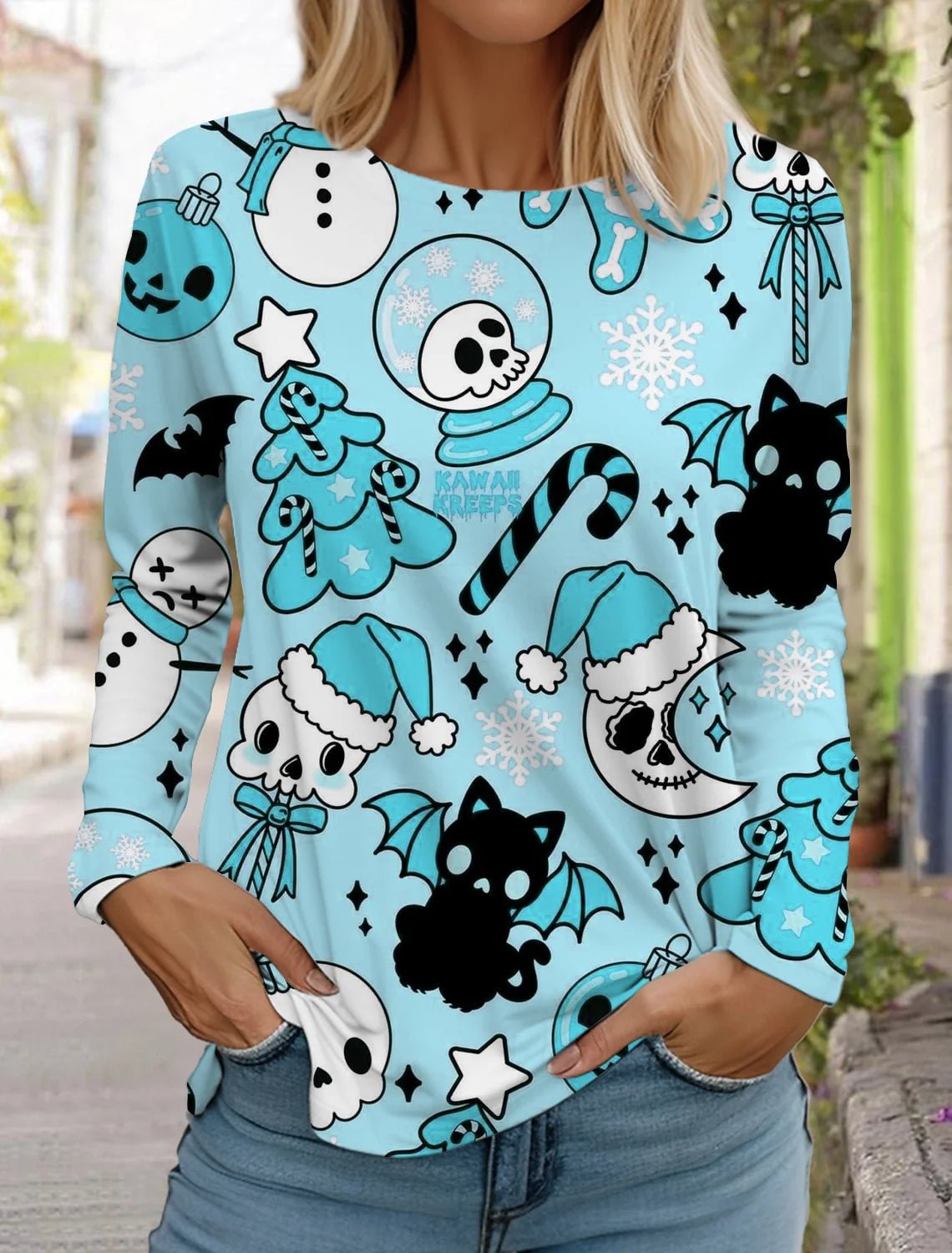 Halloween skull pumpkin print pullover autumn and winter women's casual long sleeve round neck sweatshirt men's clothing