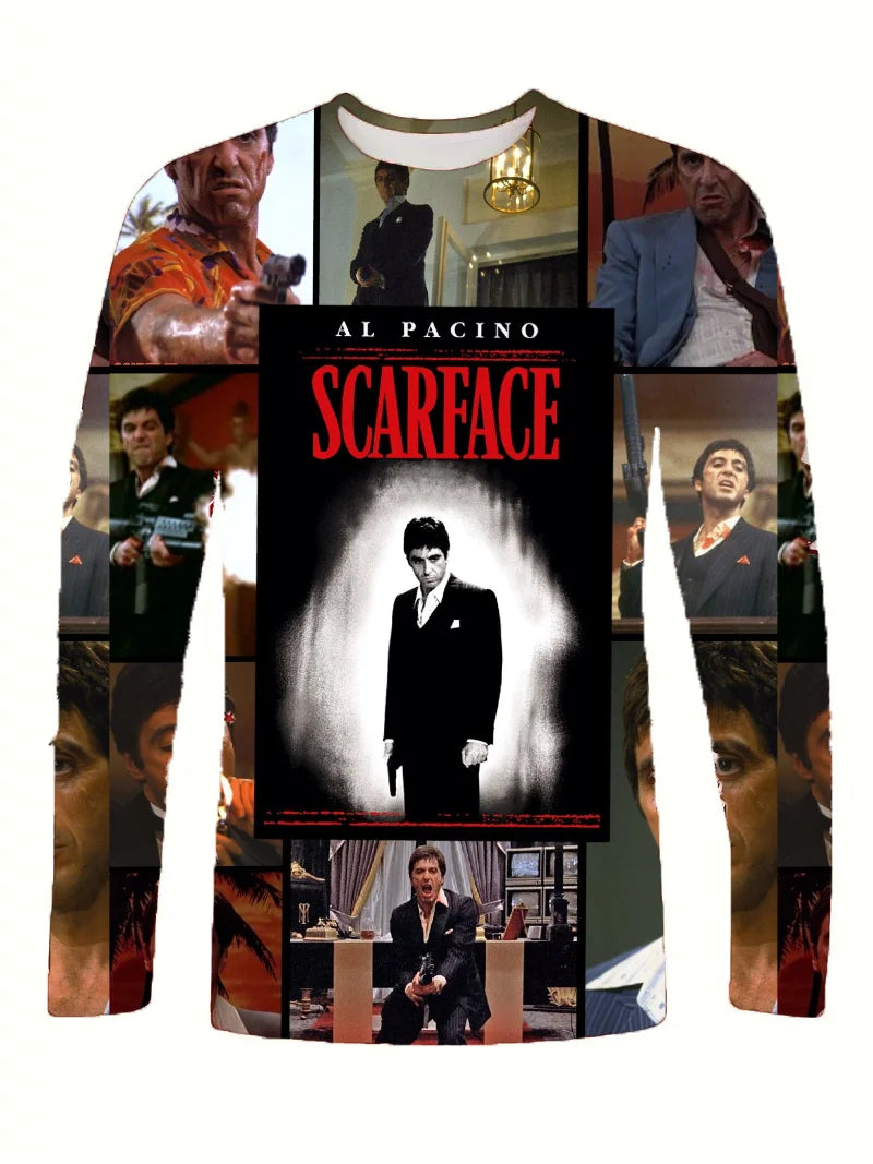 Movie Scarface T-shirts 3D Printing Men/Women Anime Long sleeve T shirt Fashion Harajuku Kids Y2k Tops Cosplay Man Tees