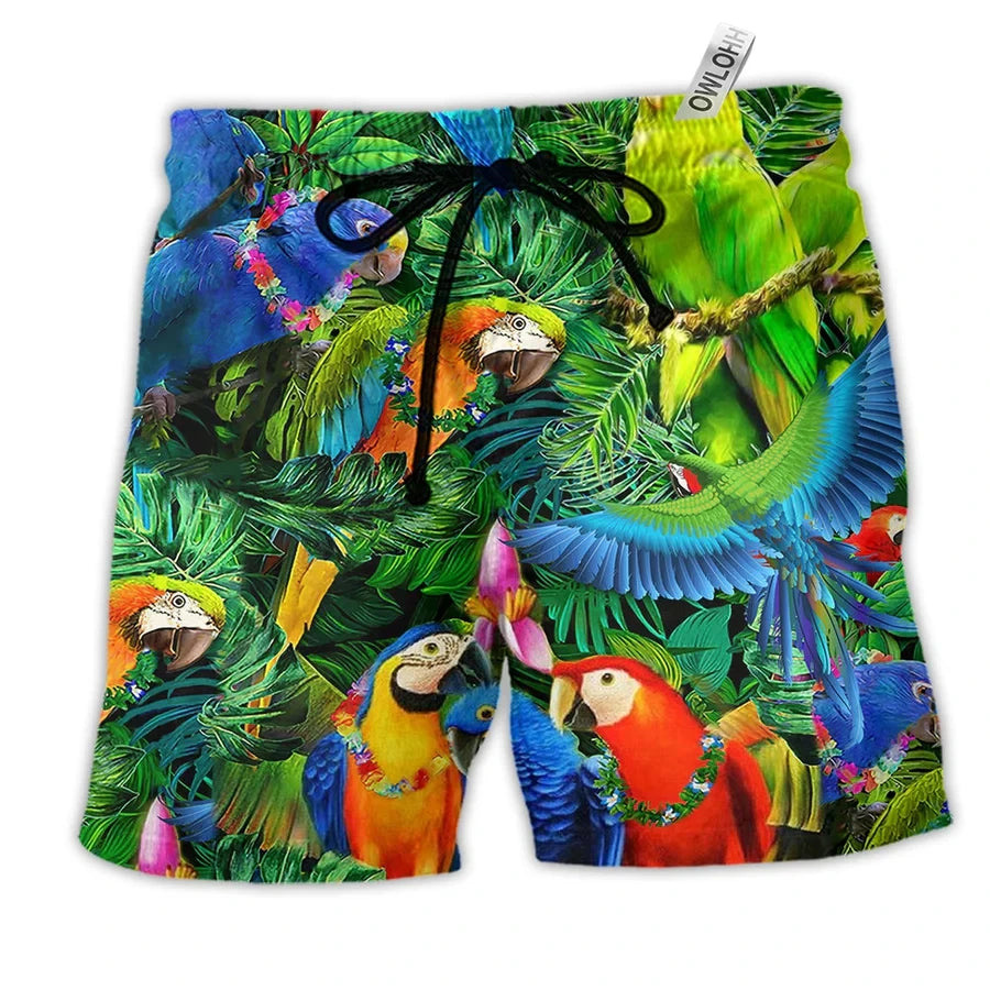 New men's summer shorts loose and luxurious shorts 3D printed casual parrot bird print original stay shorts Hawaii beach shorts