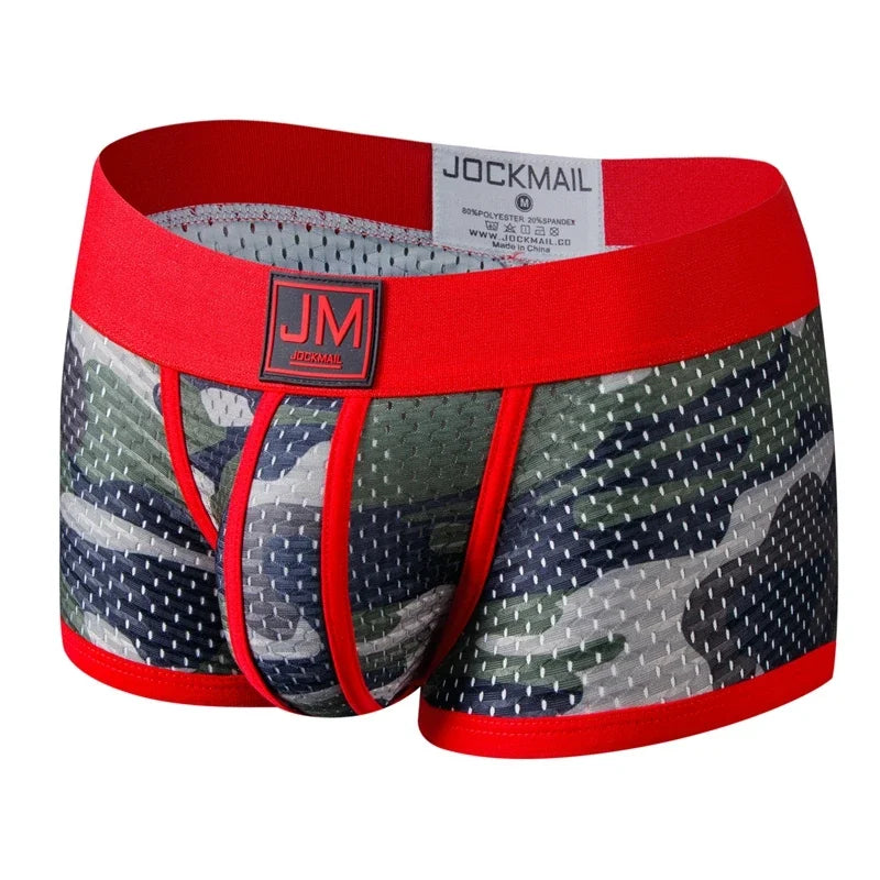 Camo Boxer Briefs Mesh Underwear Breathable for Gym/Running/Outdoor Sports Trunks Shorts Cueca Gay Male Panties Underpants