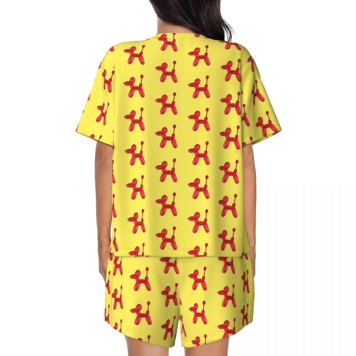 Red Balloon Dog Pajamas Short Sleeves Cartoon Animal 2 Pieces Room Pajama Sets Summer Women O Neck Lovely Nightwear