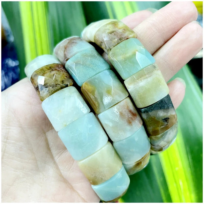 2024 New Natural Stone Lapis Lazuli Amazon Tiger Eye Agate Morgan Faced Square Elastic Bracelet for Men and Women Charm Jewelry