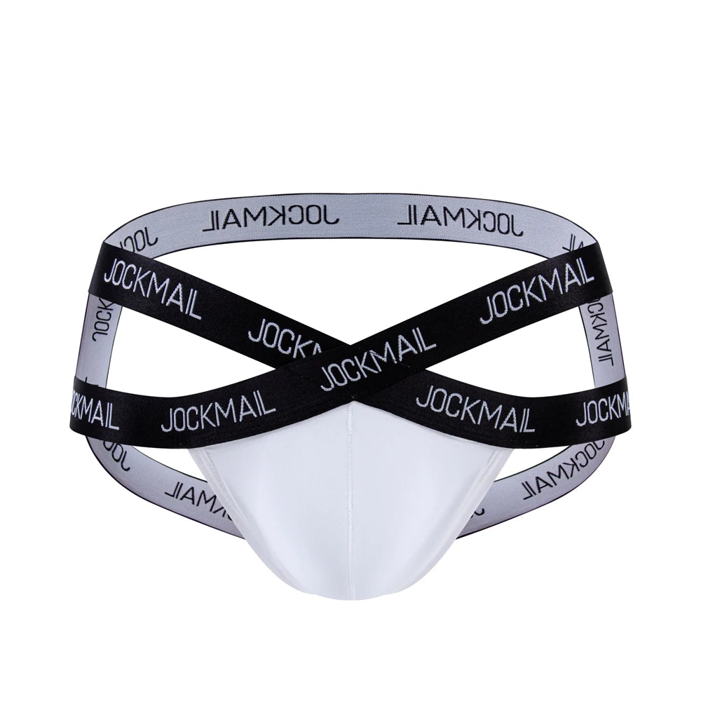 Men Jockstrap Briefs Panties V-shaped Low Waist Sexy Transparent Ice Silk Gay Underwear Sissy Thong Hip Lifting Straps Harness