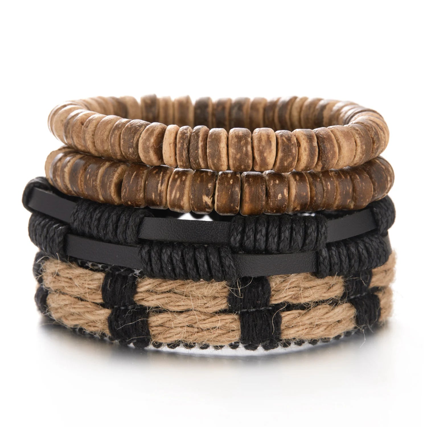 4Pcs/Set Braided Wrap Leather Bracelet for Men Women Vintage Yin Yang Infinity Wood Beads Charm Bracelets Male Wristband Jewelry