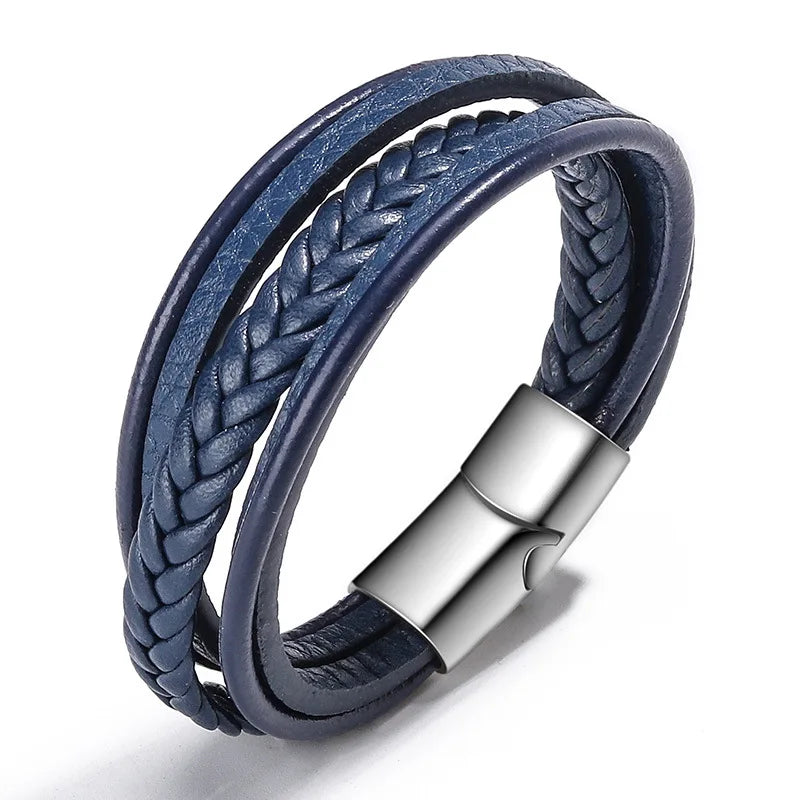 Trendy Leather Bracelets Men Stainless Steel Multilayer Braided Rope Bracelets For Male Bracelets Jewelry Pulsera Hombre