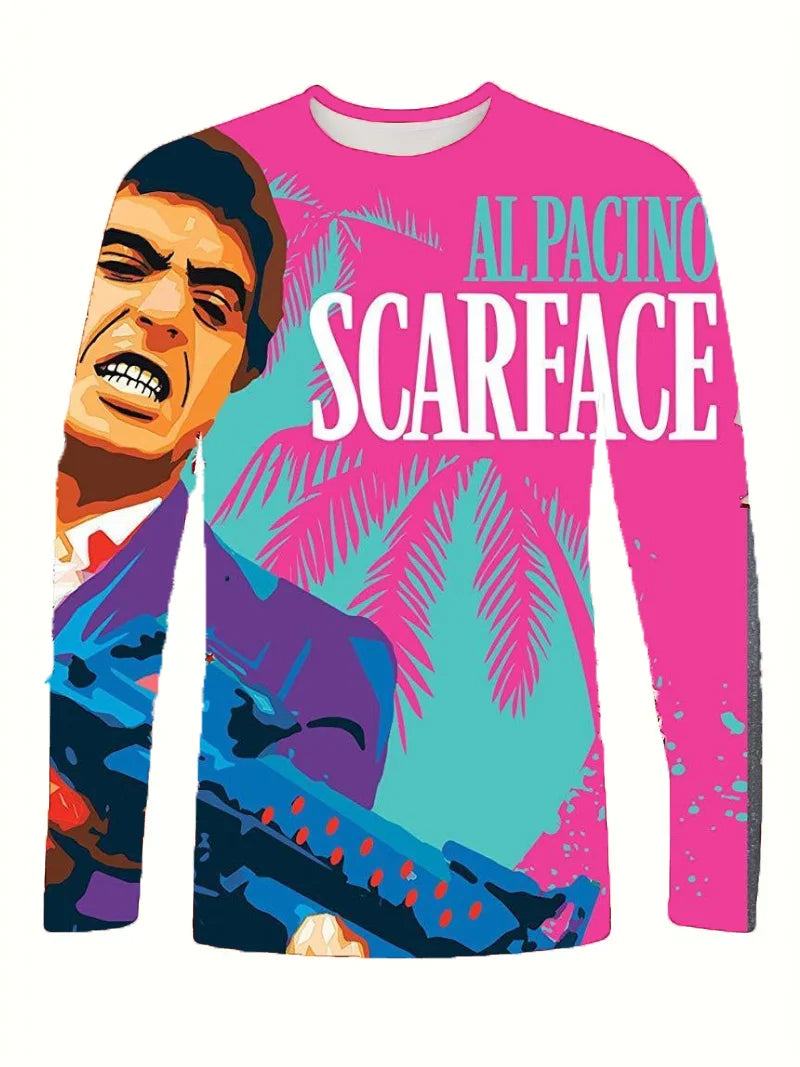 Movie Scarface T-shirts 3D Printing Men/Women Anime Long sleeve T shirt Fashion Harajuku Kids Y2k Tops Cosplay Man Tees