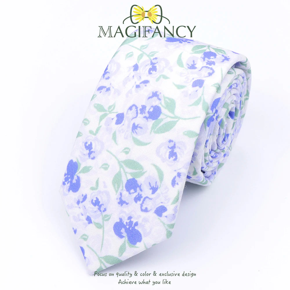 Top Hot Print Floral 6.5cm Necktie 100% Cotton Elegant Beige Sage Pink Men Wedding Party Daily Suit Shirt Cravat Gift Accessory