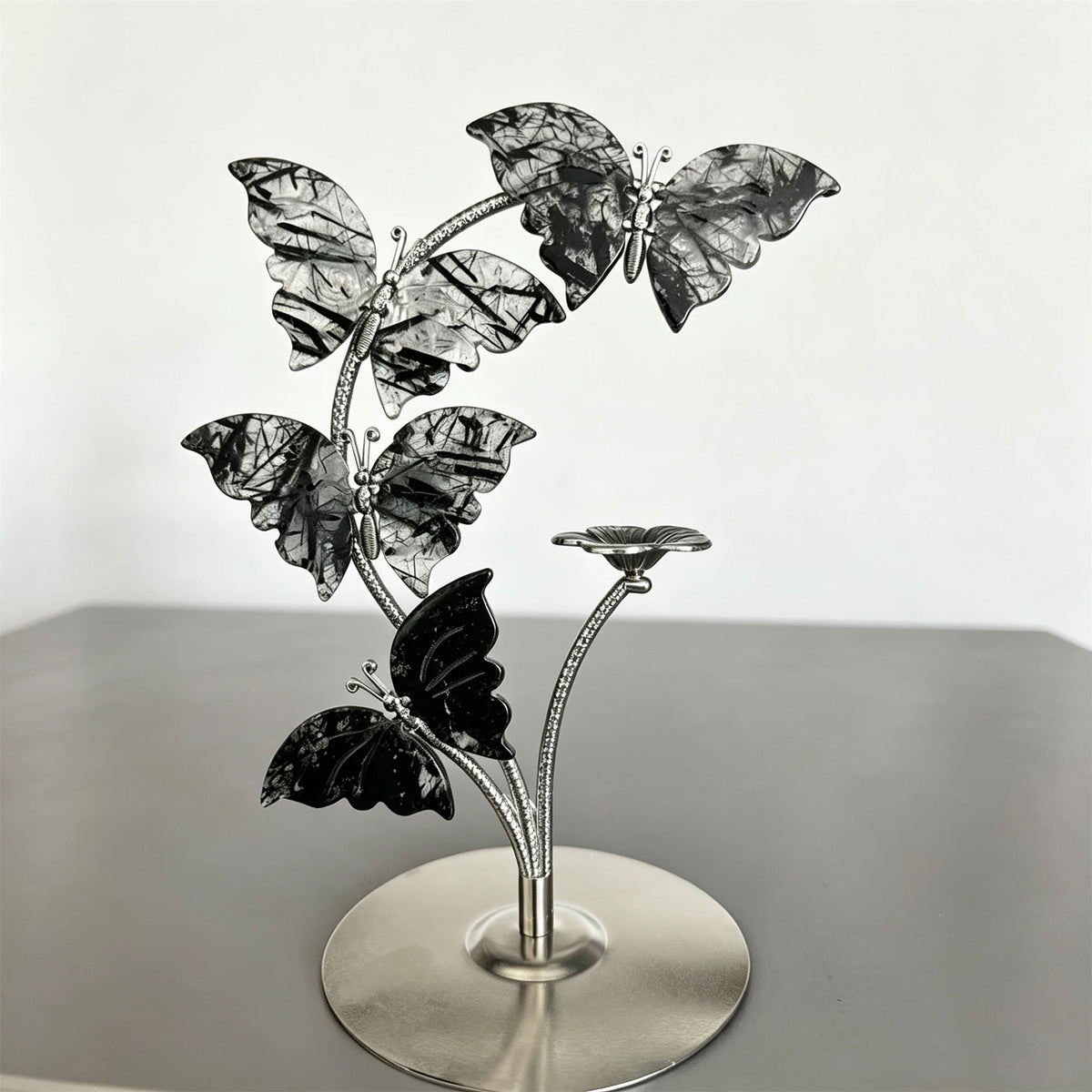 Natural Amethyst Butterfly Holder Carving Hand Polished Crystal Butterfly Stand With Crystal Sphere Base Home Decor Gif