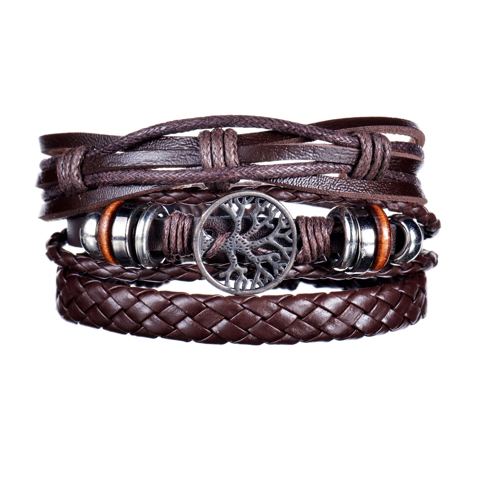MeMolissa New Fashion Braided Wrap Leather Bracelets for Men High Quality Vintage Charm Wood Beads Ethnic Tribal Wristbands