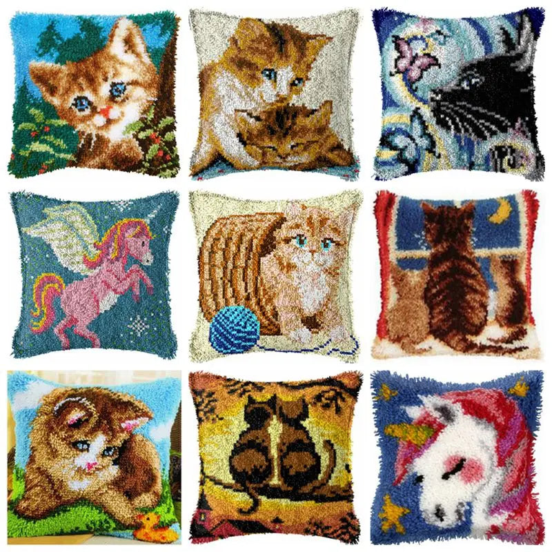 Cats Latch Hook Kits Pillow Cover