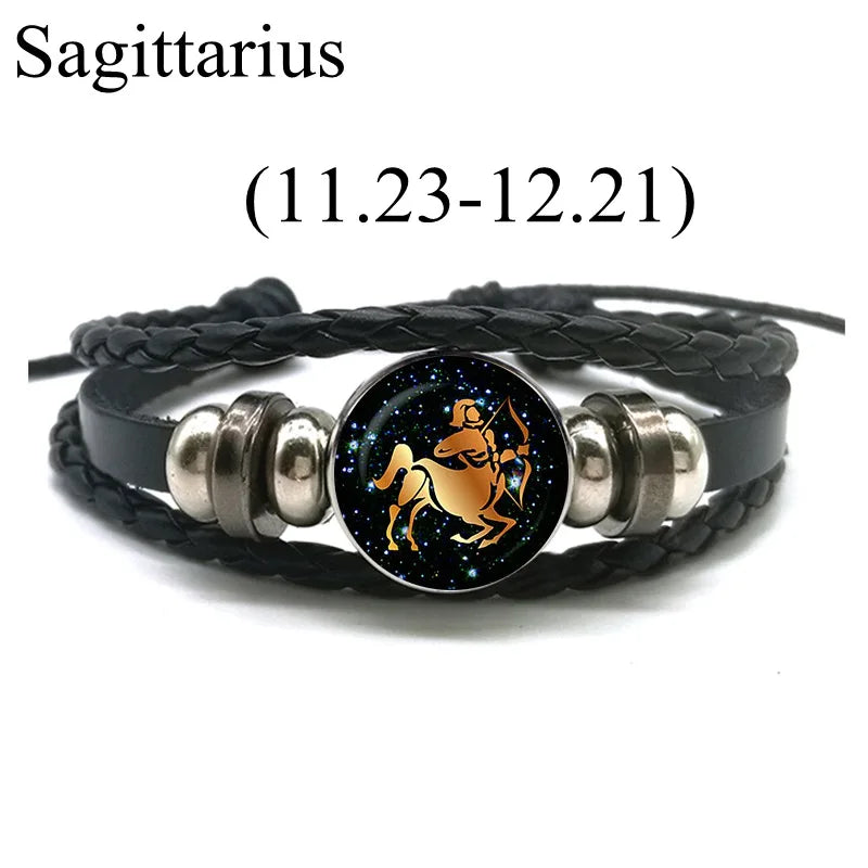 12 Zodiac Signs Leather Bracelet for Men Women Virgo Libra Scorpio Aries Taurus Braided Rope Bracelets Birthday Gift Wholesale