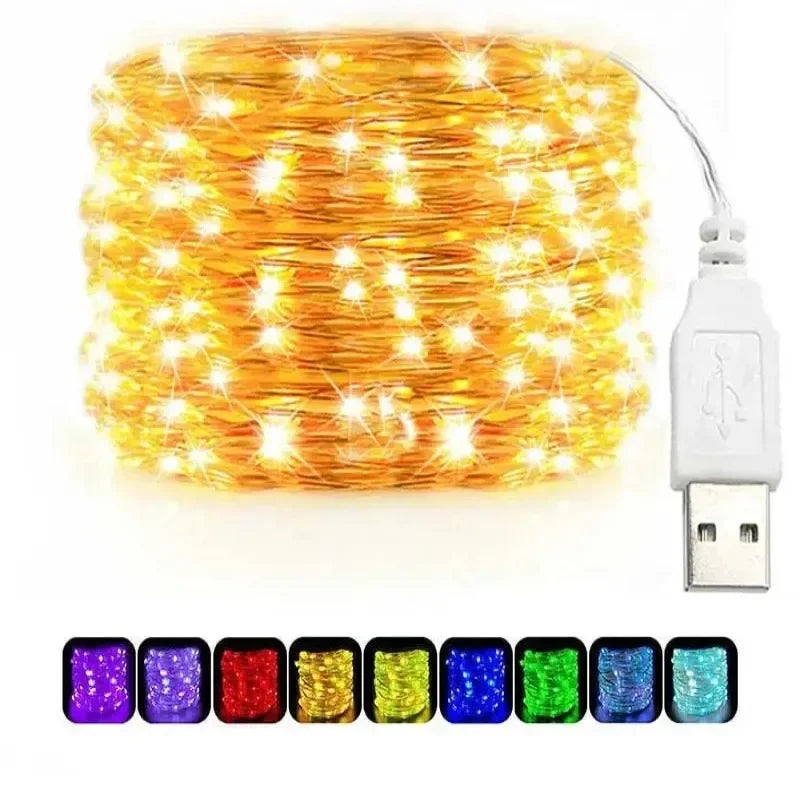 USB LED String Lights Copper Silver Wire Garland Light Waterproof LED Fairy Lights For Christmas Wedding Outdoor Decoration