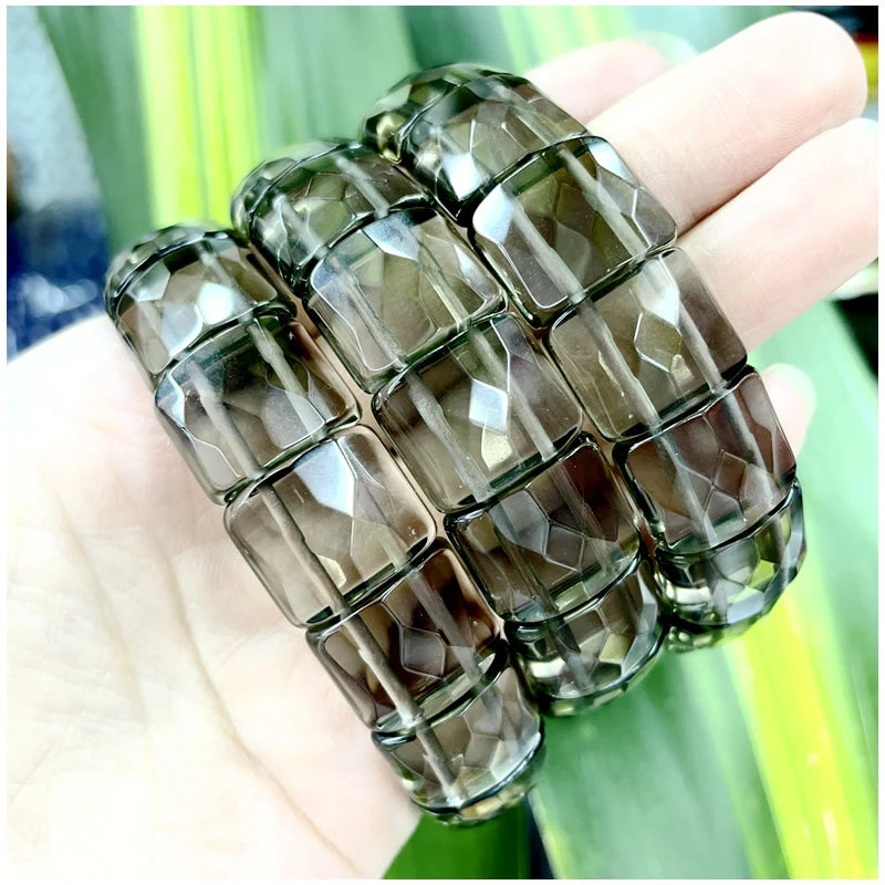 2024 New Natural Stone Lapis Lazuli Amazon Tiger Eye Agate Morgan Faced Square Elastic Bracelet for Men and Women Charm Jewelry