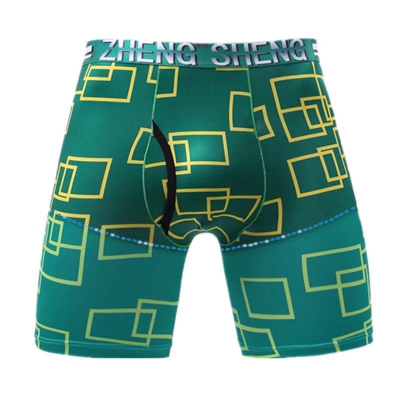 Men's Boxers Shorts Hombre Ice Silk Underwear Man Panites Printed Breathable U Convex Pouch Long Leg Underpant Cueca Calzoncillo