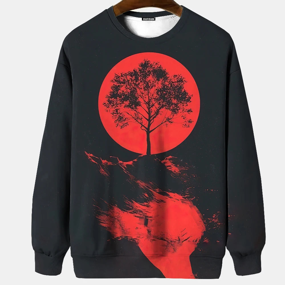 Japanese Ukiyo-e Hoodied Men's Sweatshirts Pullover Sea Wave Ramen Graphic Print Long Sleeves Hoodies Oversized Men Clothing Top