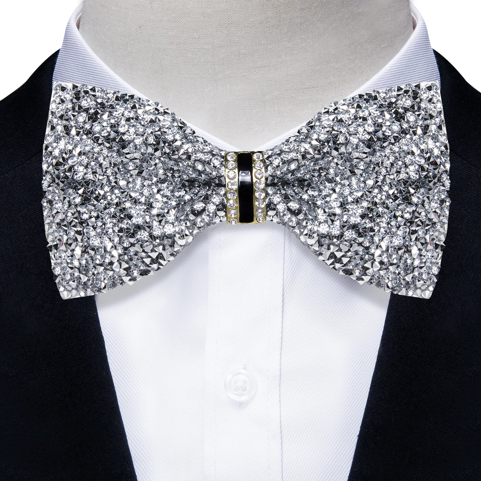 Sparkle Rhinestone Bow Ties for Men Pre-Tied Diamond Sequin Bowtie with Adjustable Length Wedding Party