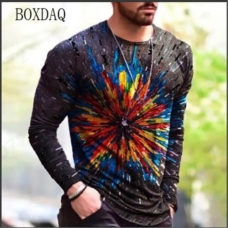 Long Sleeve Vintage Style Men's T-shirts Spring Autumn 3D Print Street Oversized Tops 6XL Plus Size Loose Casual Round-Neck Tee