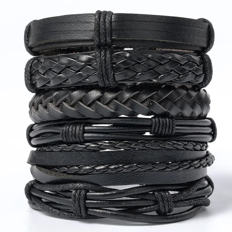 1 Fashion Bracelet Viking Bracelet For Men Hand Bracelets Woven Skull Hand Jewelry Adjustable Leather Set Bracelet For Leather