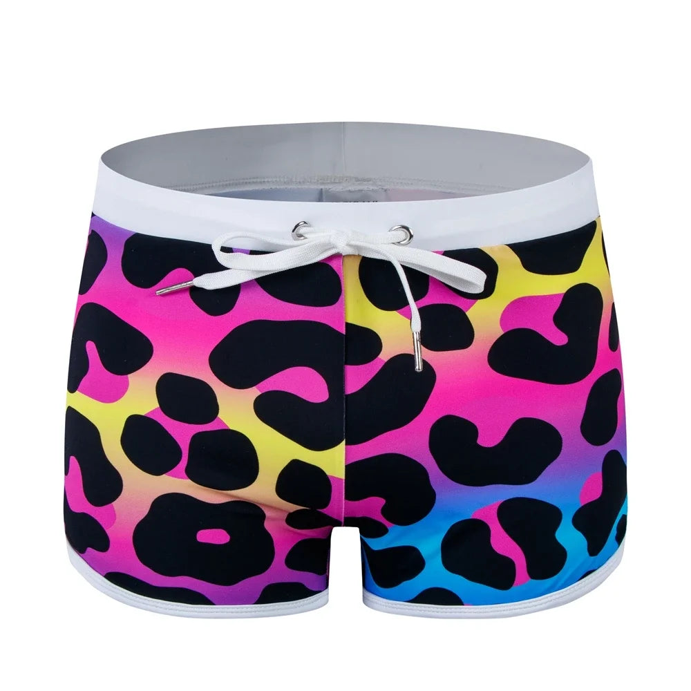 JOCKMAIL Print Men's Swimwear Trunks Sexy Beach Surfing Swim Suit Shorts Men Swimsuit Swimming Pants Nylon Ice Silk Home Shorts