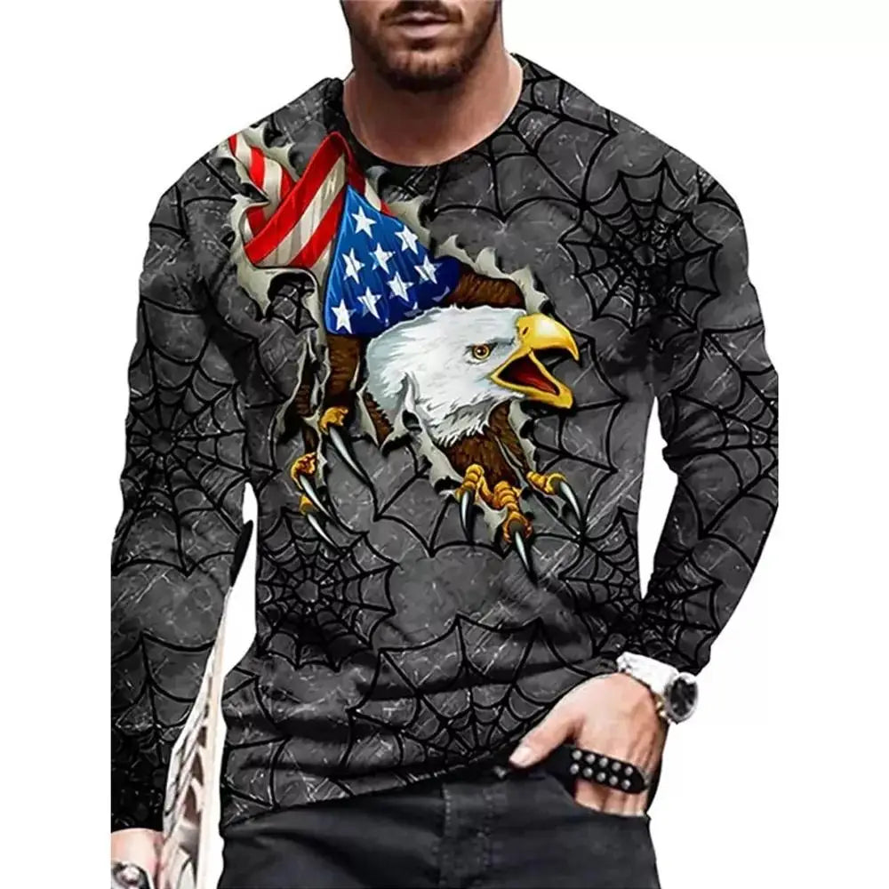 Long Sleeve Lion Abstract Pattern Mens Street T Shirt Spring Autumn 3d Animal Print Fashion T Shirt Street Loose Mens Casual Top