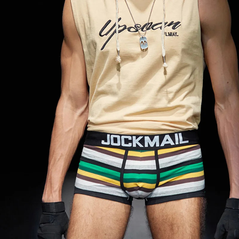 Jockmail boxers hombre Cotton Striped sexy low-rise mens underwear young couple calzoncillos hombres boy panties 4pc