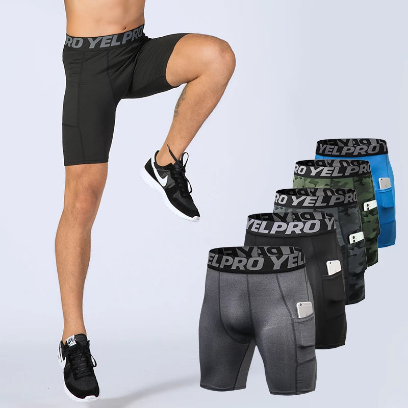 Sports Shorts Men Compression Running Shorts With Pocket Quick Dry Workout Gym Shorts Fitness Sport Leggings for Men