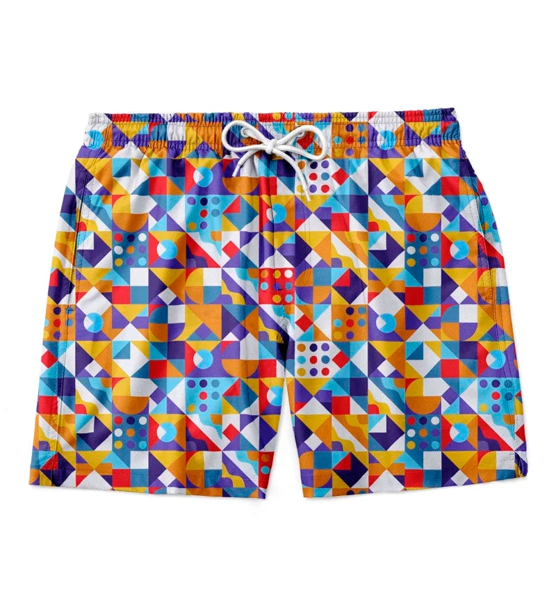 3D geometric print men's casual shorts Tropical summer style fashion shorts, quick-drying and comfortable close-fitting