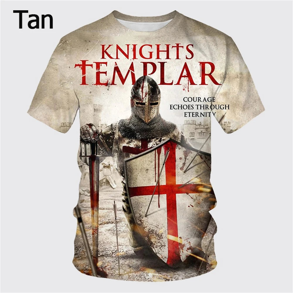 Fashion Retro Knights Templar 3D Printed Men's T-Shirts Summer Casual Streetwear Couple Tees Short Sleeve Tops Drop Shipping 5XL