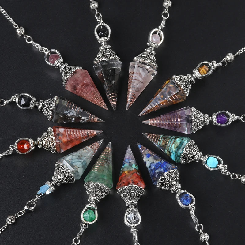 Natural Stone Spirit Pendulum Pendant Latticed Chain Energy Luck Mysterious Reiki Resin For Jewelry Making Accessories Necklaces
