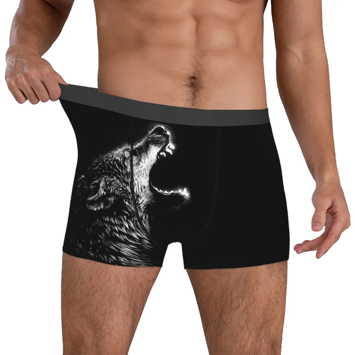 Grey Wolf Maw Boxer Shorts For Homme 3D Print Animal Underwear Panties Briefs Stretch Underpants