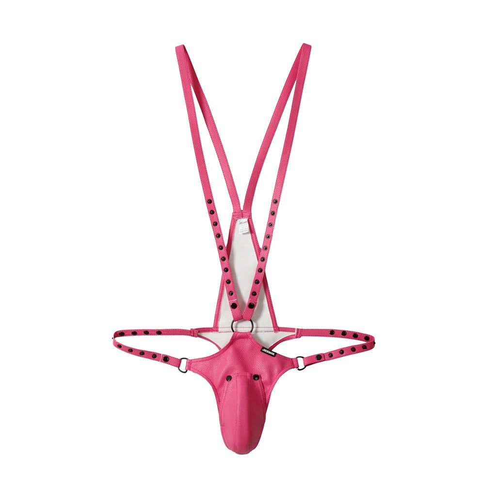 Men's Jockstrap Underwear Sexy Lingerie Harness Chest Bodysuit One-piece Jock with Removable Codpiece Big Bulge Adjustable Size.