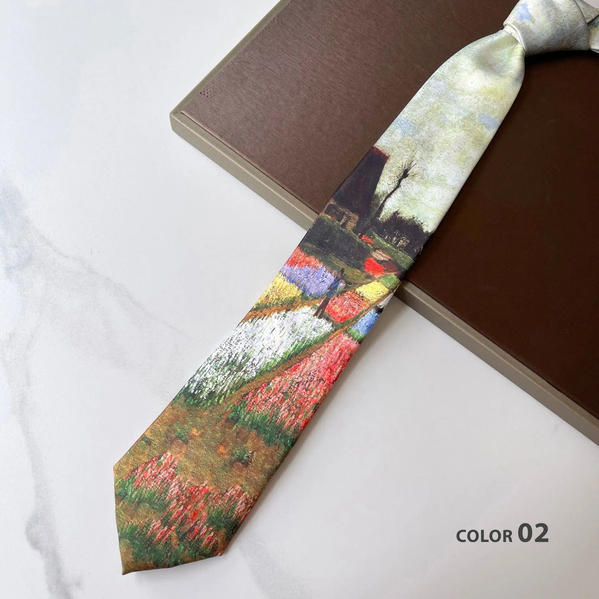 2024 New Retro Creative Oil Painting Colorful Necktie Men Women 8cm Flower Neck Ties Literary Style Polyester Casual Cravat Gift