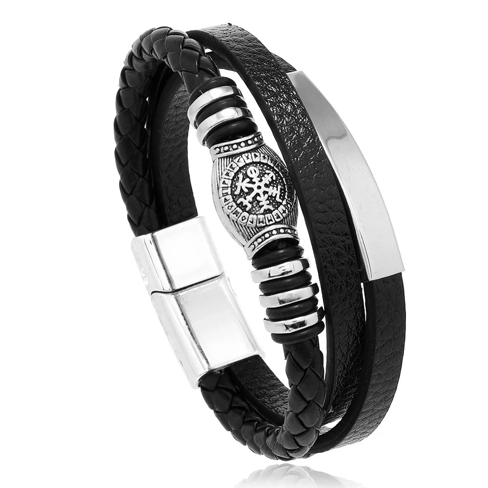 Trendy Leather Bracelets Men Stainless Steel Multilayer Braided Rope Bracelets For Male Bracelets Jewelry Pulsera Hombre