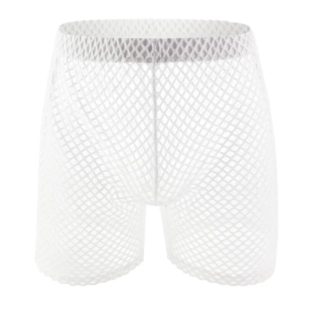 Sexy Big Mesh Boxer Shorts Men Underwear Pajamas Shorts Hollow Fishnet Underpants Boxershorts Casual Fitness Men Sleep Bottoms