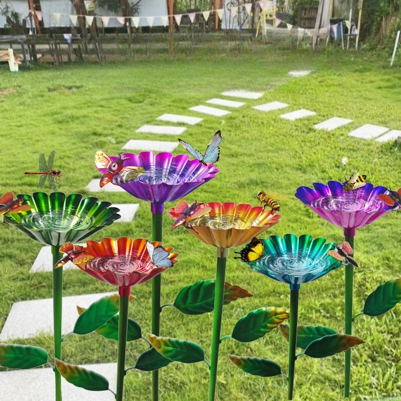 1pcs Iron Rustproof Outdoor Ground Stake with Teacup Bee Design Durable Waterproof Metal Art for Garden/Lawn Decor